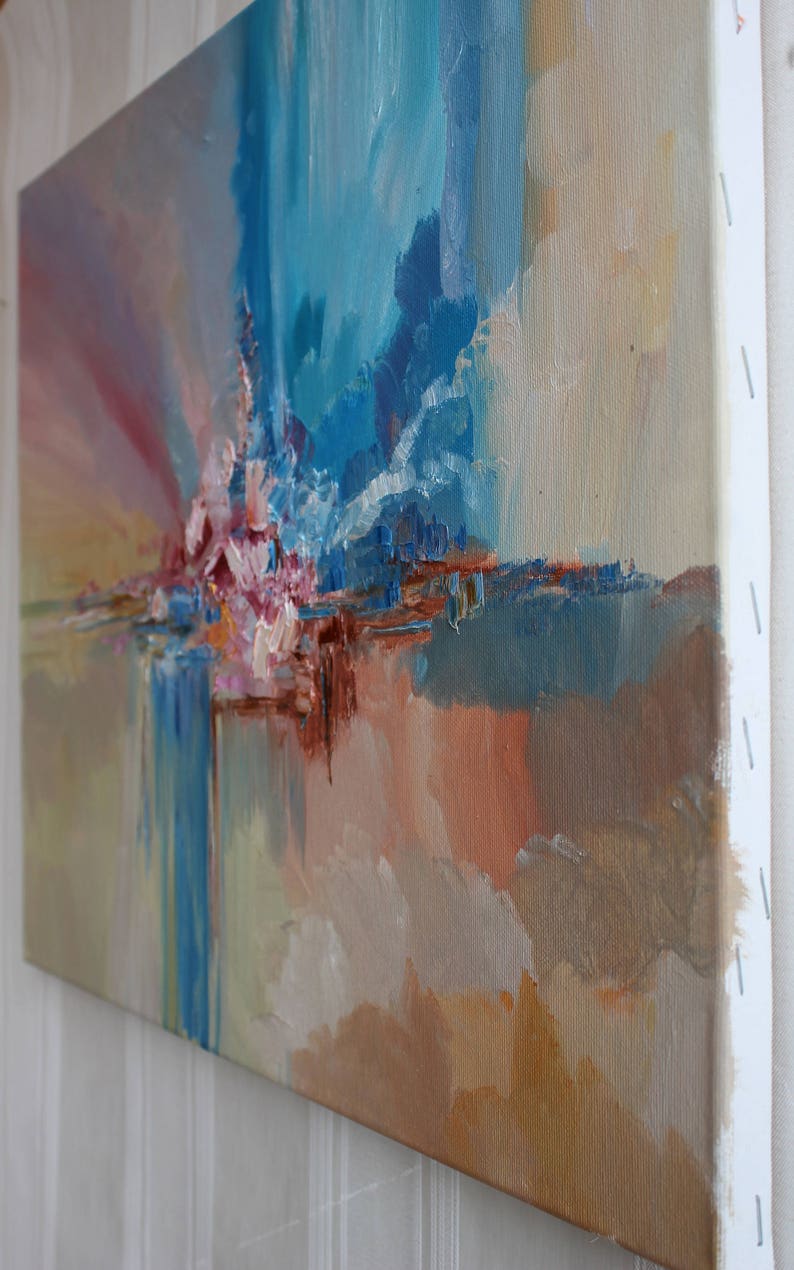 Blue ochre Abstract Wall Art Oil painting abstarct Original Etsy