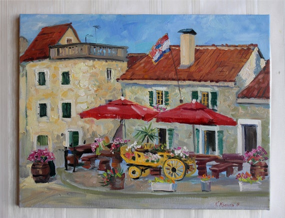Antique oil painting on canvas study of houses