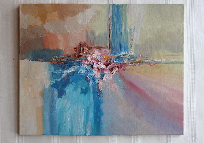 Blue ochre Abstract Wall Art Oil painting abstarct Original Etsy