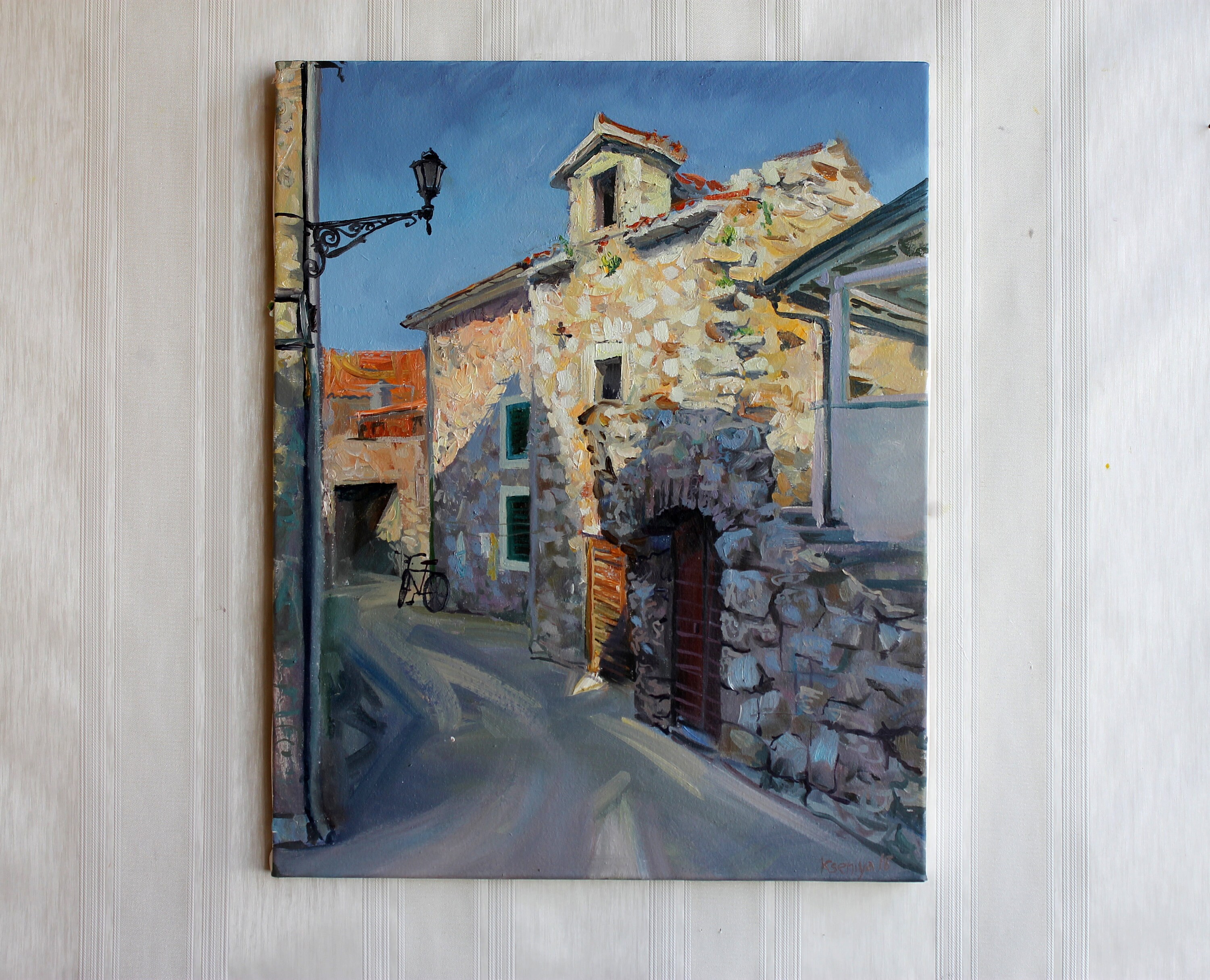 Oil painting old street ORIGINAL art Landscape old town Beige Etsy
