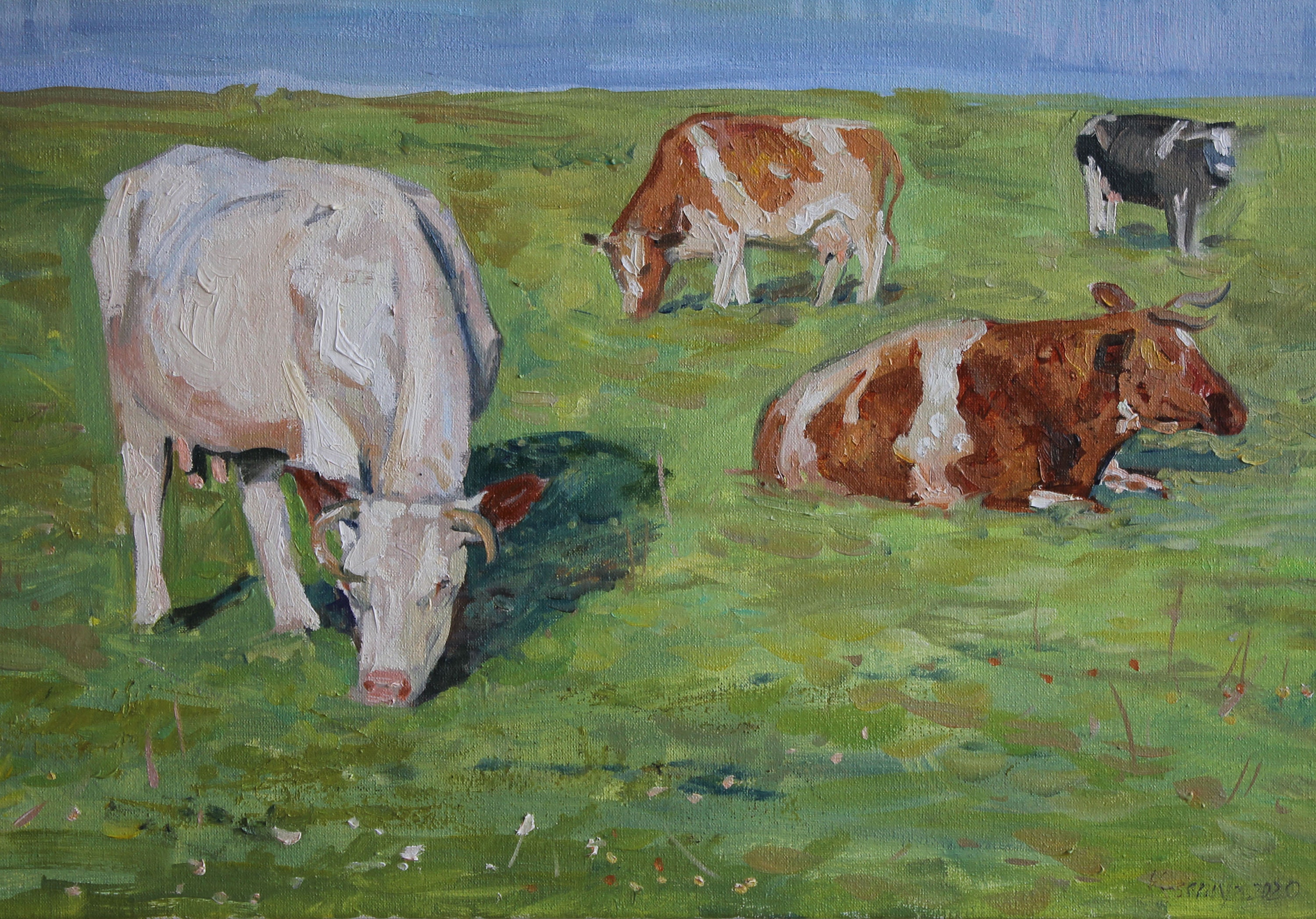 Cows in the pasture near river Original oil painting on canvas Etsy