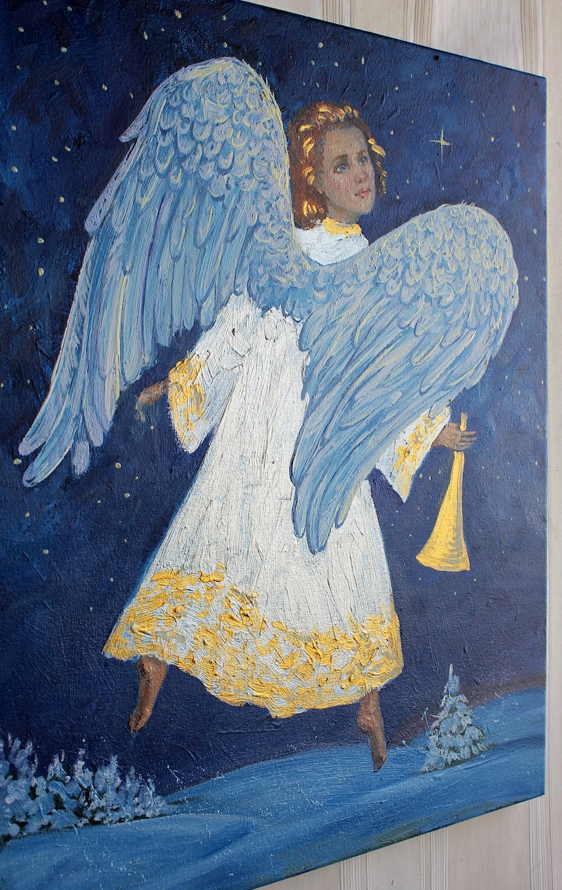 Angels wings ORIGINAL oil painting Christmas angel painting Etsy