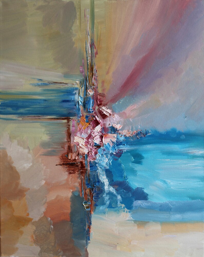 Blue ochre Abstract Wall Art Oil painting abstarct Original Etsy