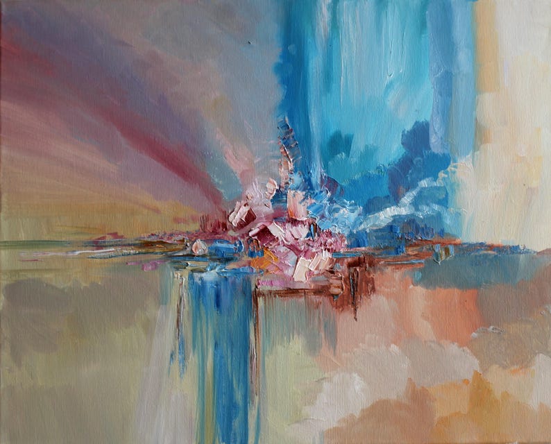 Blue ochre Abstract Wall Art Oil painting abstarct Original Etsy