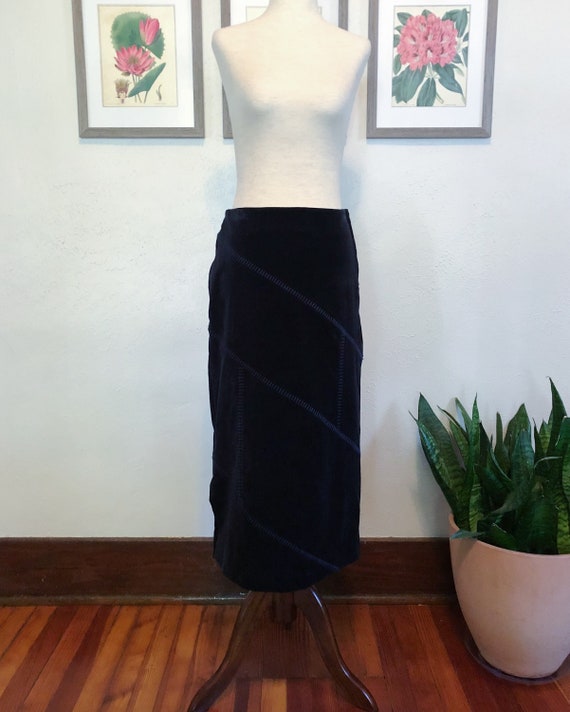 Navy Velvet Stitched Skirt