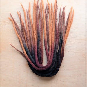 Brown to orange dreadlocks extensions 15x( 25-34cm)  custom wool dreads autumn mix  dreads festival hair gifts wool red