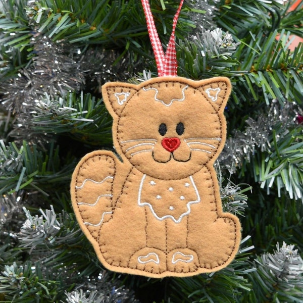 Gingerbread felt, Cat Ornament, Gingerbread Decor, Cat Mom Gift, Gingerbread Felt Ornament, Pet Parent, Gift Tag