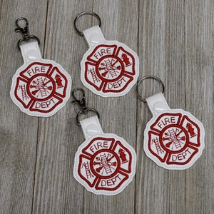 Fireman Fire Department, Maltese Cross, Firefighter Keychain, Gift For Him, Firemen Key Chain, Red on White