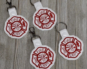 Fireman Fire Department, Maltese Cross, Firefighter Keychain, Gift For Him, Firemen Key Chain, Red on White