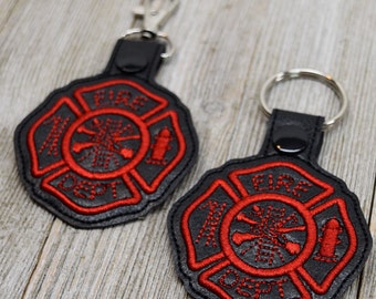 Fireman Fire Department, Maltese Cross, Firefighter Keychain, Gift For Him, Firemen Key Chain, Red on Black