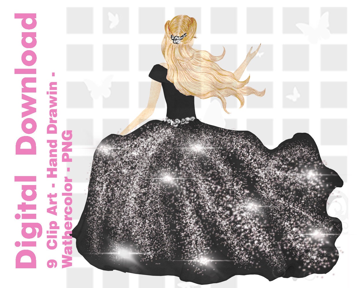 Black Dress Glitter Silver Clip Art Black Silver - Etsy
