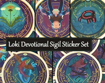 Loki Devotional Sigil Vinyl Holographic Sticker Set Charm Spell