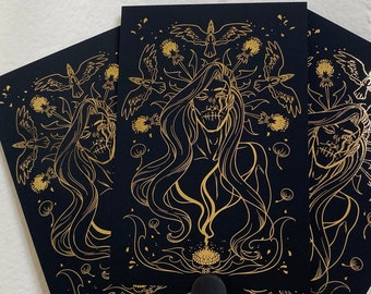 Loki Kintsugi Dandelion Raven Gold Foil Print Lokean Pagan Witch 2023