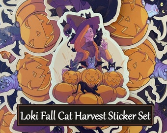 Loki Fall Cat Harvest Witch Sticker Set Autumn Charity Vinyl Sticker