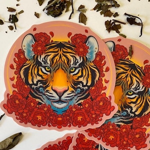 Year of the Tiger 2022 Peony Good Luck Sticker image 1