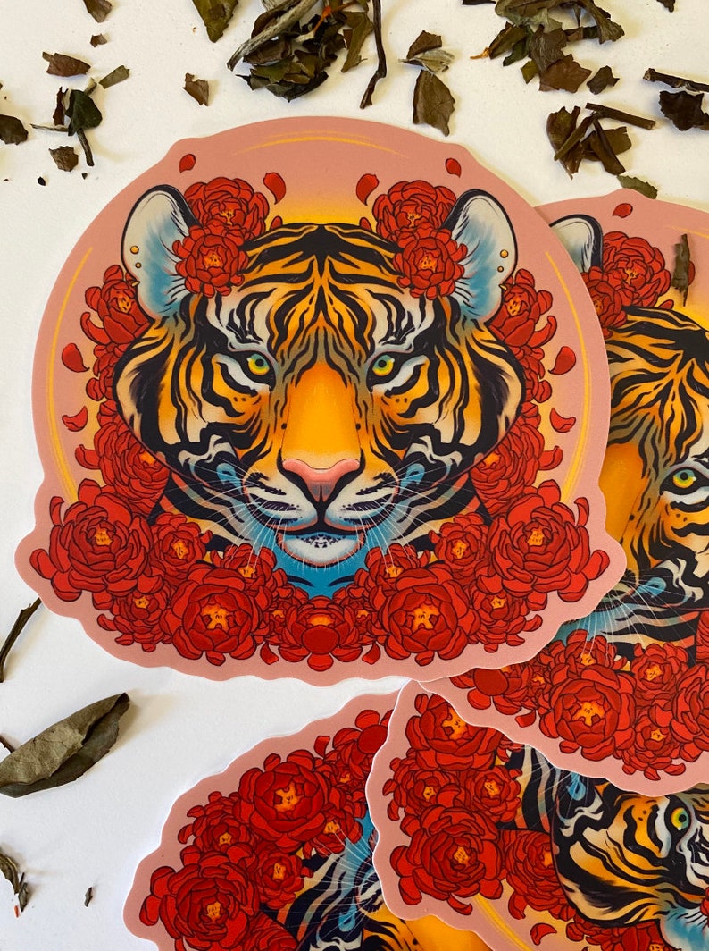 Year of the Tiger 2022 Peony Good Luck Sticker image 2