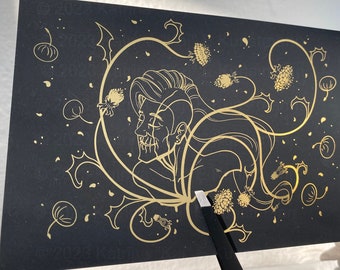 Loki Kintsugi Dandelion Gold Foil Print Lokean Pagan Witch 2024