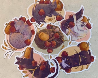 Autumn Bounty Harvest Cat Charity Stickers