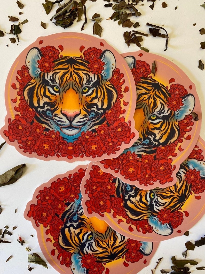 Year of the Tiger 2022 Peony Good Luck Sticker image 1