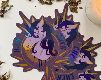 Bad Luck Tricorn Unicorn Macabre Goth Punk Holographic Sticker