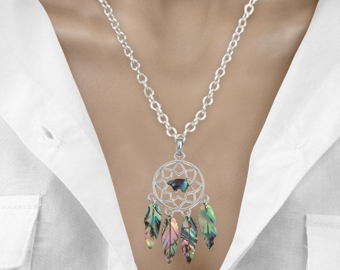 Dreamcatcher Necklace Pendant, Dreamcatcher Jewellery, Abalone Necklace, Bohemian Necklace , Beach Jewelry, Summer Jewelry, Gift For Her