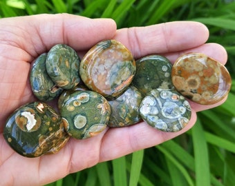 Rainforest Jasper Worry Stone AAA Grade, Rhyolite Worry Stone, Rainforest Jasper Pocket Stone, Small Rainforest Jasper Palm Stone