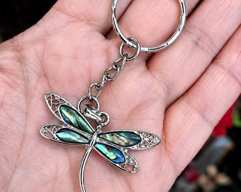 Abalone Dragonfly Keyring, Paua Shell Keychain, Dragonfly Bag Charm