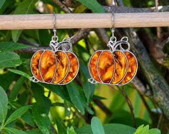 Pendientes de calabaza de abulón, joyería de otoño, pendientes de Halloween - Variedad de alambres