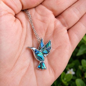 Abalone Hummingbird Necklace, Paua Shell Bird Jewellery - Choice of Chain