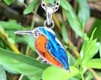 Kingfisher Bird Necklace, Animal Necklace, Bird Jewellery, Bird Jewelry, Abalone Necklace,Abalone Jewelry, Kingfisher Necklace, Gift For Her