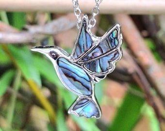 Hummingbird Necklace, Hummingbird Jewelry, Hummingbird Gift, Abalone Necklace, Abalone Jewelry, Gift For Her, Hummingbird Pendant