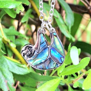 Sloth Necklace, Sloth Pendant, Sloth Jewelry, Sloth Accessories, Sloth Gifts, Hanging Sloth Necklace, Abalone Necklace, Gift For Her