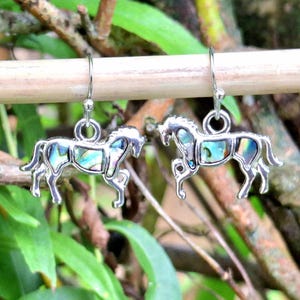 Horse Earrings, Abalone Earrings, Abalone Jewelry, Horse Jewelry, Horse Gift, Horse Lover Gift,Animal Necklace,Gift For Her, Equestrian Gift