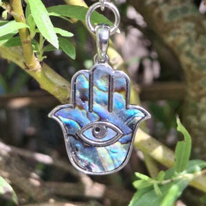 Abalone Shell Hamsa Hand Keychain For Protection: Rhodium Plated