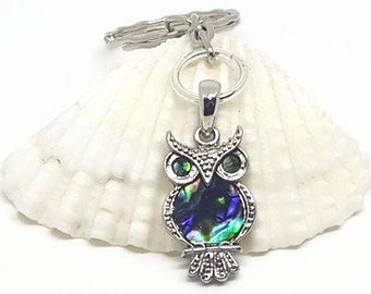 Owl Keyring Accessory - Abalone Shell Keyring - Bird Lover Gift