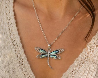 Libellen-Halskette, Libellen-Anhänger, Libelle aus Abalone, Libellen-Schmuck, Abalone-Halskette, Libellen-Geschenke, Geschenk für Sie, Geschenk für Mama