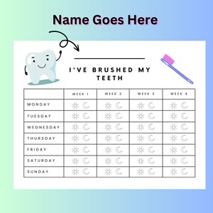 Kids Brush Your Teeth Chart Printable Checklist, Tooth Brushing Chart, Kids Bathroom Routine ...