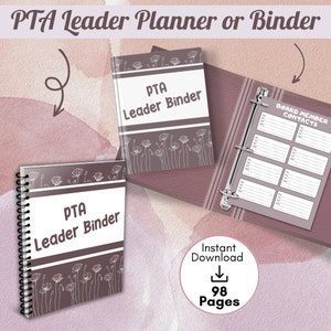 PTA Planner Printable, PTA  Binder, PTA Printable Downloads, pta Leader Planner Binder, pta Volunteer Organizer Sheets