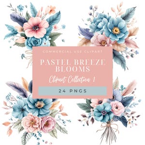 Watercolor Pastel Floral Clipart, Watercolor Flower Clipart, Wedding Clipart, Floral Clipart, Pastel Flower Clipart, 24 PNGS, Commercial Use