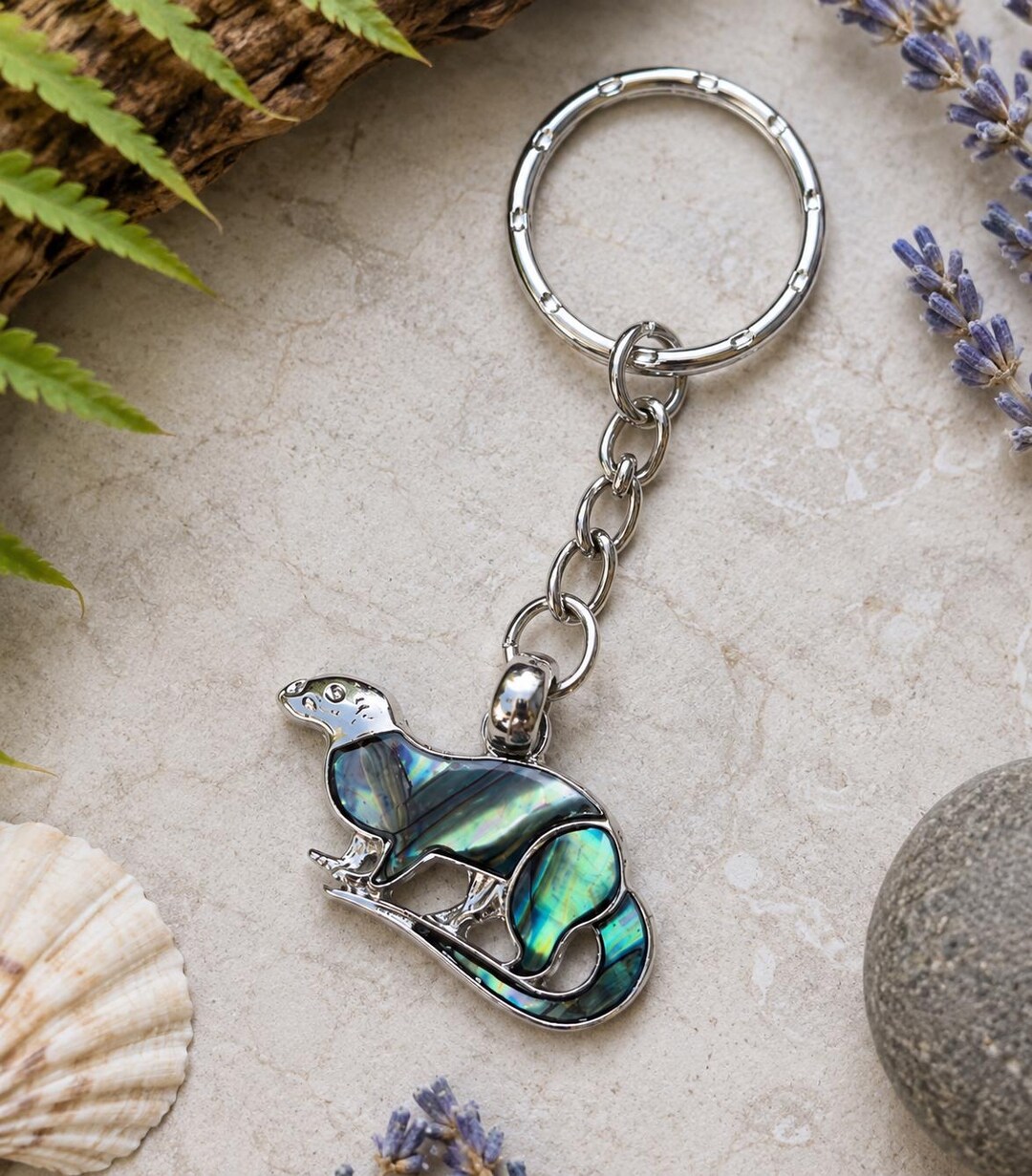 Sea Otter Keyring, Abalone Shell Charm Keychain, Paua Shell Animal ...