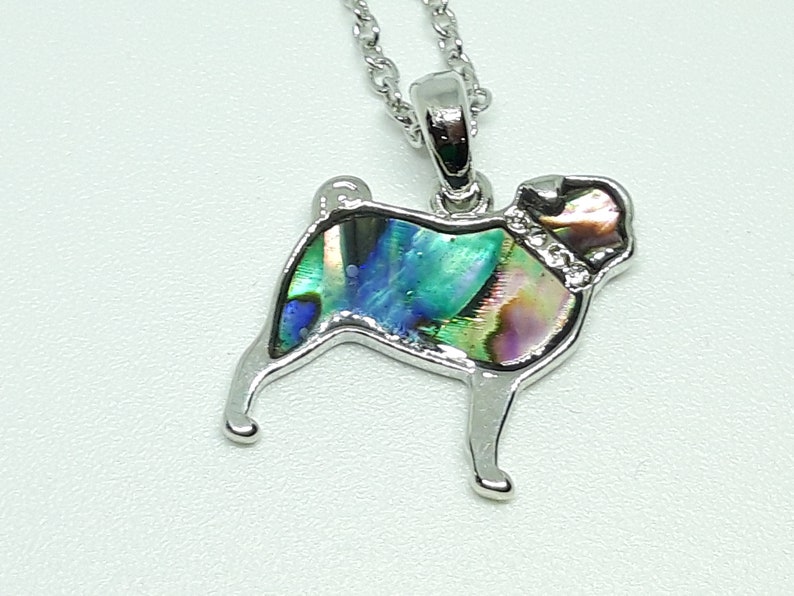 Pug Dog Necklace Abalone Shell Necklace Pug Dog Jewellery Etsy