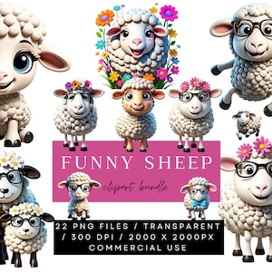 Funny Sheep Clipart: Playful Cartoon Illustrations (Digital Download)