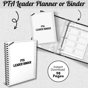 PTA Planner Printable, PTA  Binder, Black & White Printable Downloads, pta Leader Planner Binder, pta Volunteer Organizer Sheets