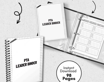 PTA Planner Printable, PTA  Binder, Black & White Printable Downloads, pta Leader Planner Binder, pta Volunteer Organizer Sheets