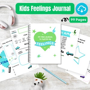 Diario de preocupaciones para niños imprimible, Diario de sentimientos de los niños, Herramientas de salud mental para niños, Hojas de trabajo de ansiedad para niños, Libro de ejercicios de sentimientos de los niños