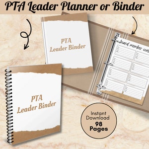 PTA Planner Printable, PTA Binder, Black &amp; White Printable Downloads ...
