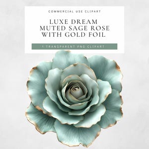 Luxe Dream Muted Sage Green Rose with Gold Foil Accents | 1 Transparent PNG Clipart for Wedding Stationery, Branding & Digital Design