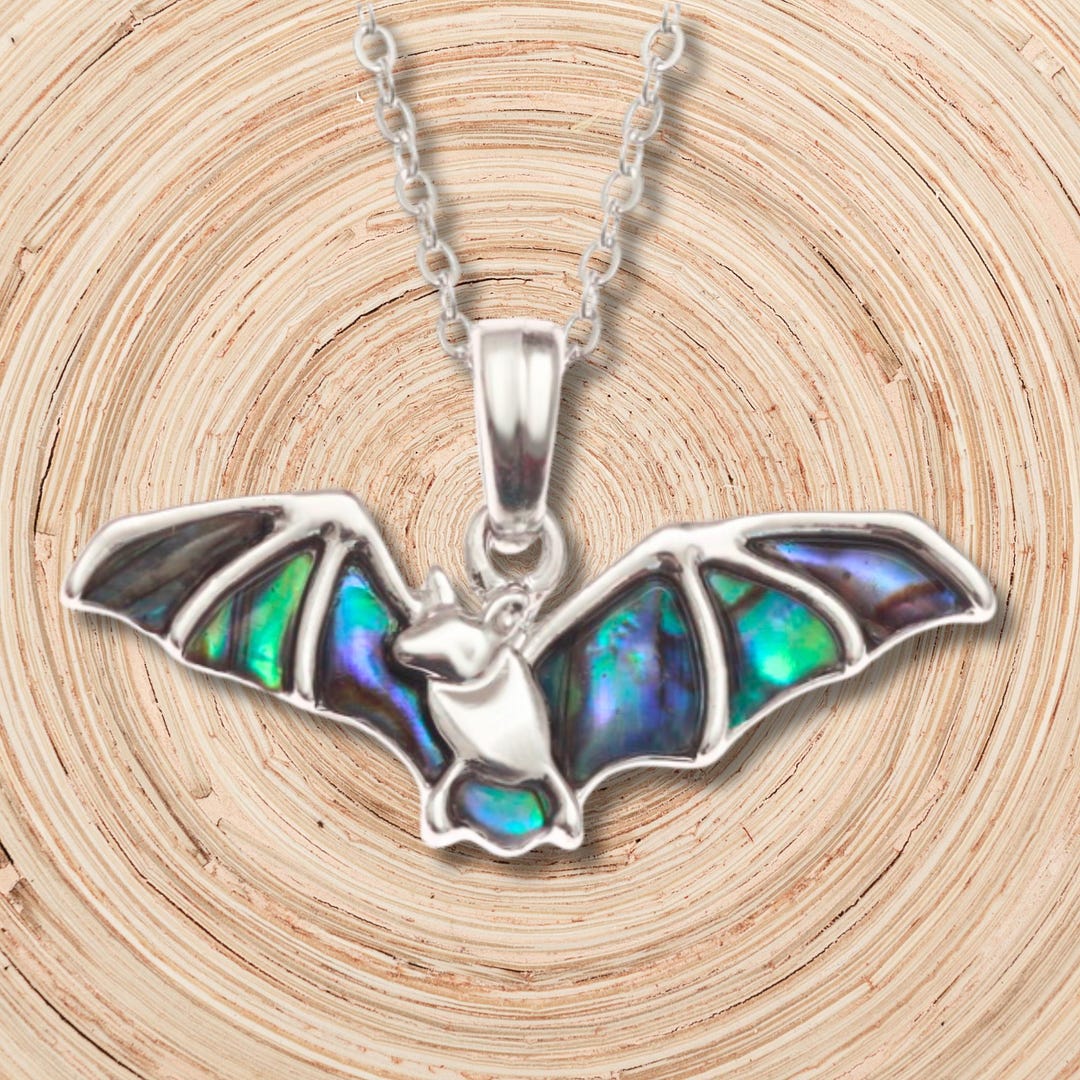 Bat Necklace, Bat Pendant, Bat Jewelry, Abalone Necklace, Halloween ...