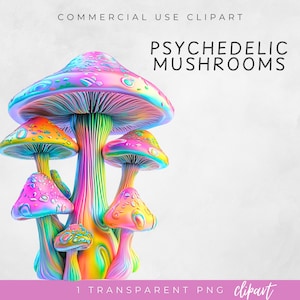 Psychedelic Mushroom Clipart, Magic Mushroom PNG, Colorful Trippy Art, Digital Download for Sublimation, SINGLE Clipart, Psychedelic Clipart