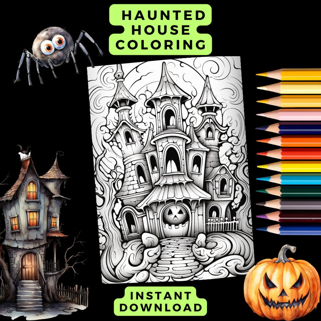 Haunted House Coloring Page X 1 Printable Download, Halloween Coloring ...